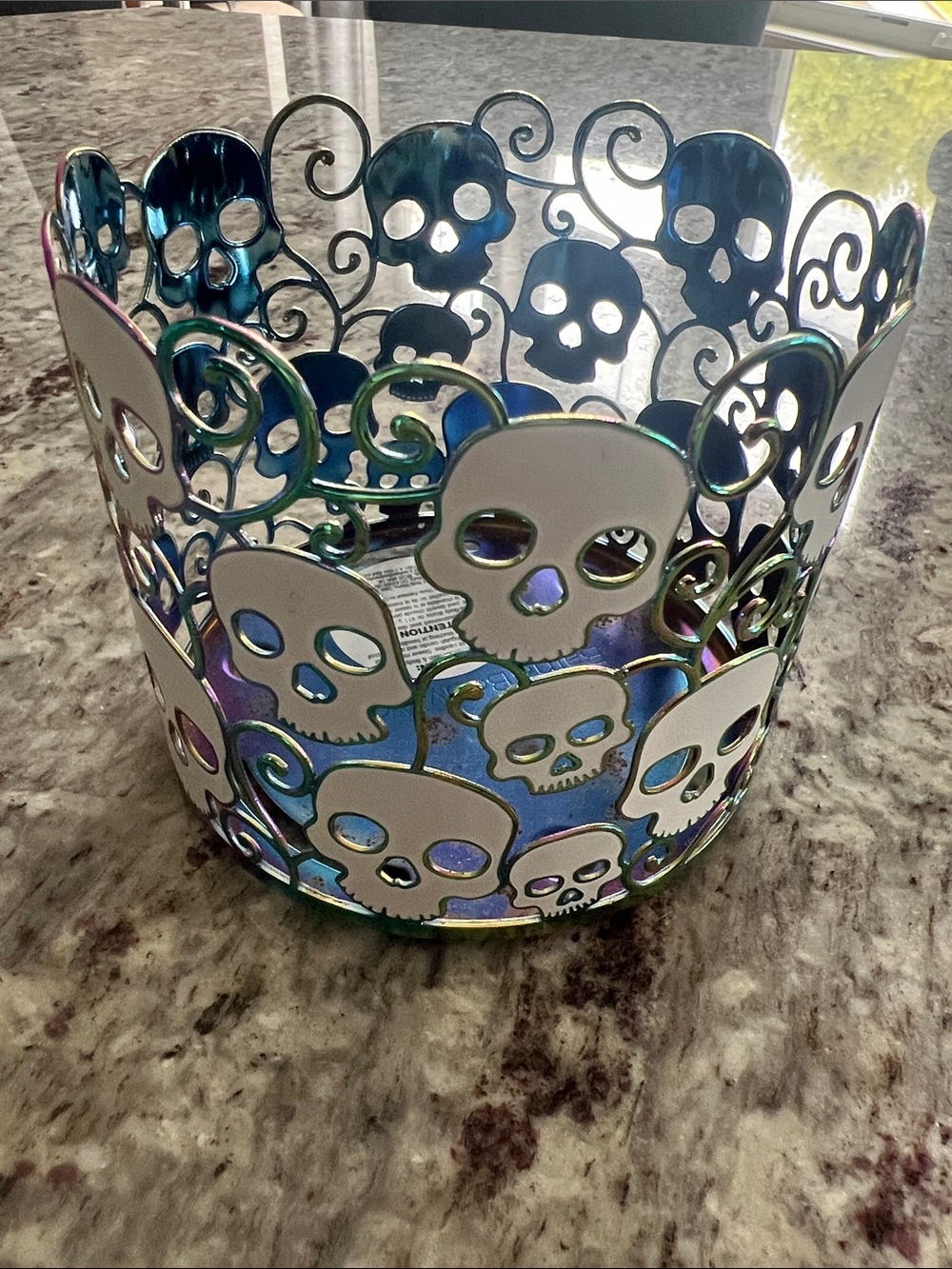 Bath & Body Works Decorative Iridescent Skull Candy Bowl Glow in the Dark Skulls